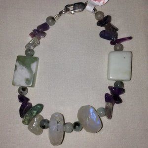 6 3/4" Rainbow Fluorite, Moonstone and Jade Bracelet